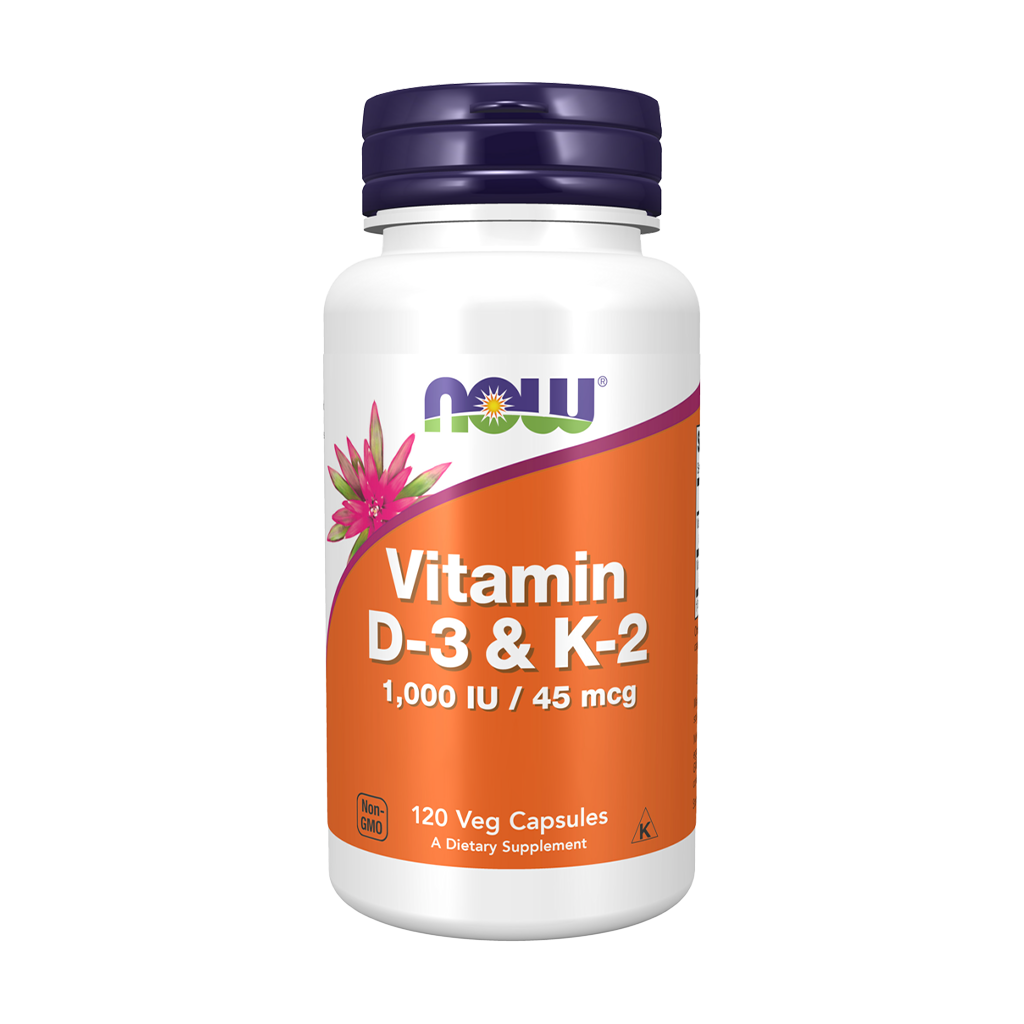 NOW Foods Vitamine D3 & K2 1000 IU / 45 mcg (120 vegetarische capsules)