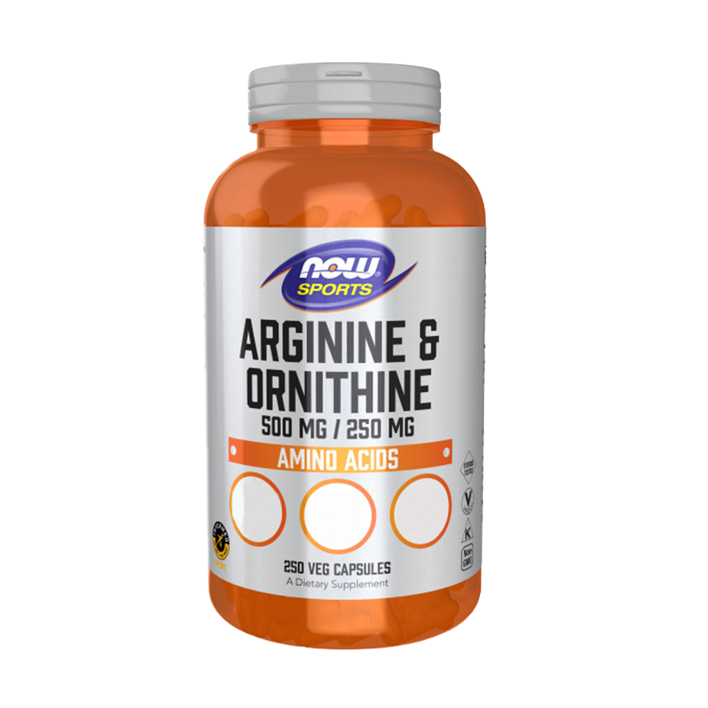 now foods arginine ornithine 250 capsules voorkant