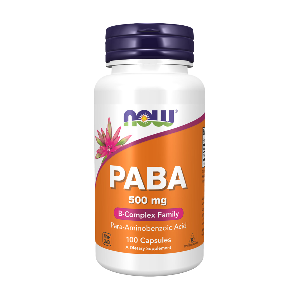 now foods paba 500mg 100 capsules voorkant