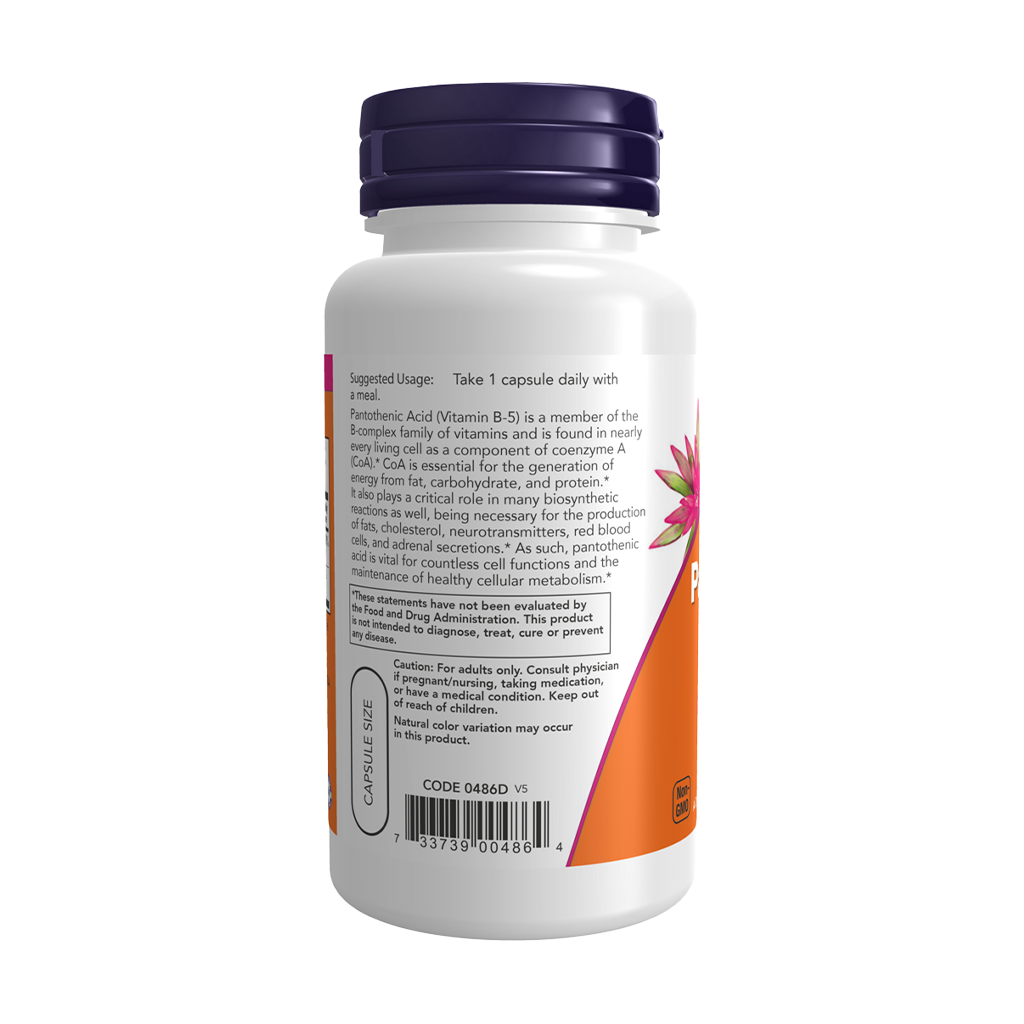 NOW Foods Vitamin B5 Pantothenic Acid (100 vegan capsules) back