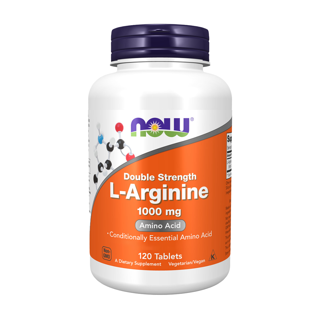 now foods l arginine 1000mg precursor van stikstofoxide 120 tabletten voorkant