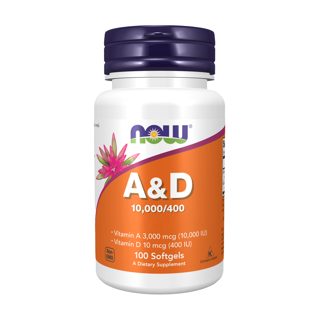 NOW Foods Vitamine A & D 10.000 / 400 IE (100 softgels) Voorkant