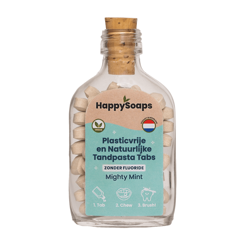 happy soaps mighty mint tandpasta tabs zonder fluoride 62 tabs packshot flesje
