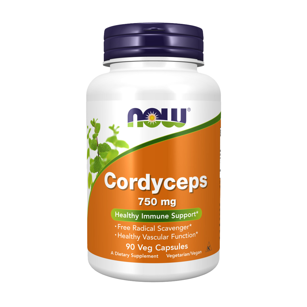now foods cordyceps 750mg 90 capsules voorkant