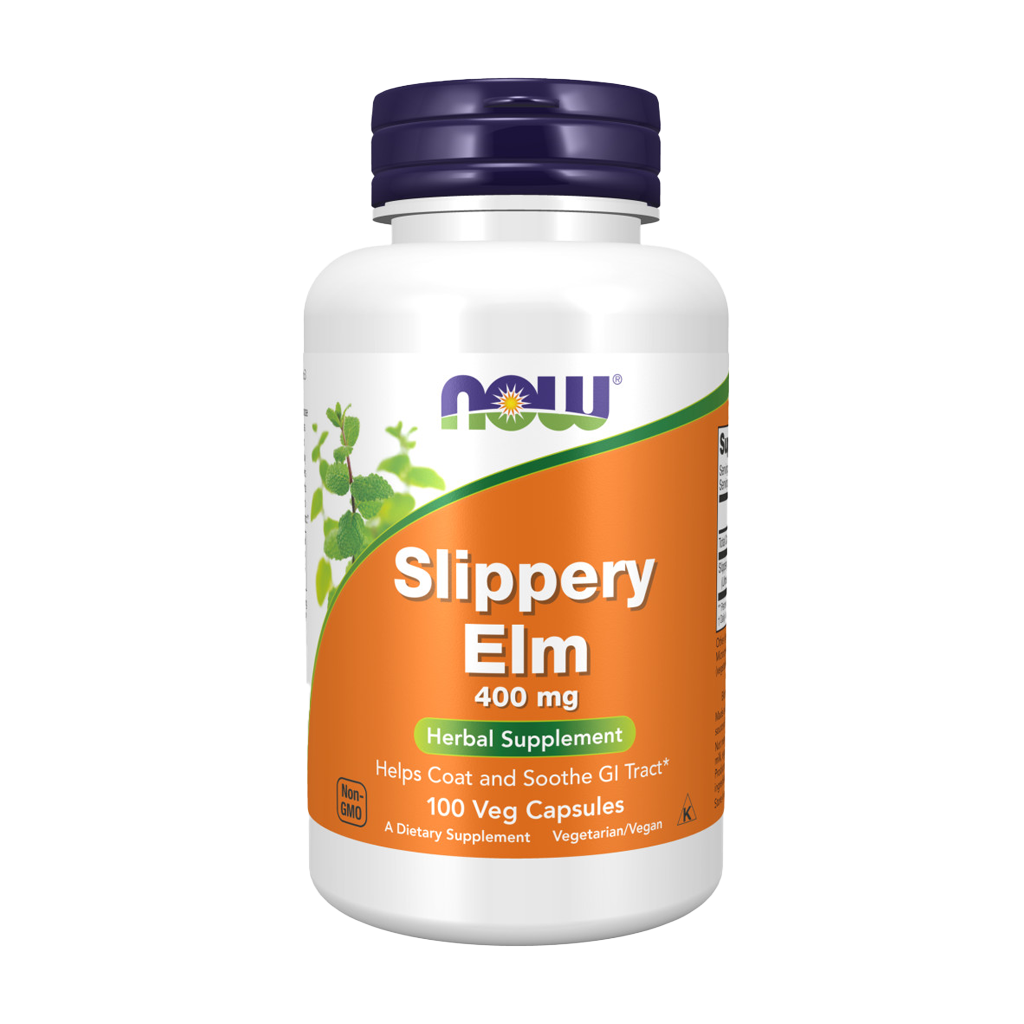 now foods slippery elm 400mg 100 capsules front