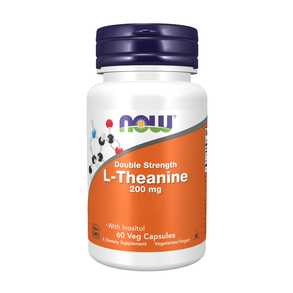 NOW Foods L-Theanine, Double Strength 200 mg - 60 Veg Capsules voorkant