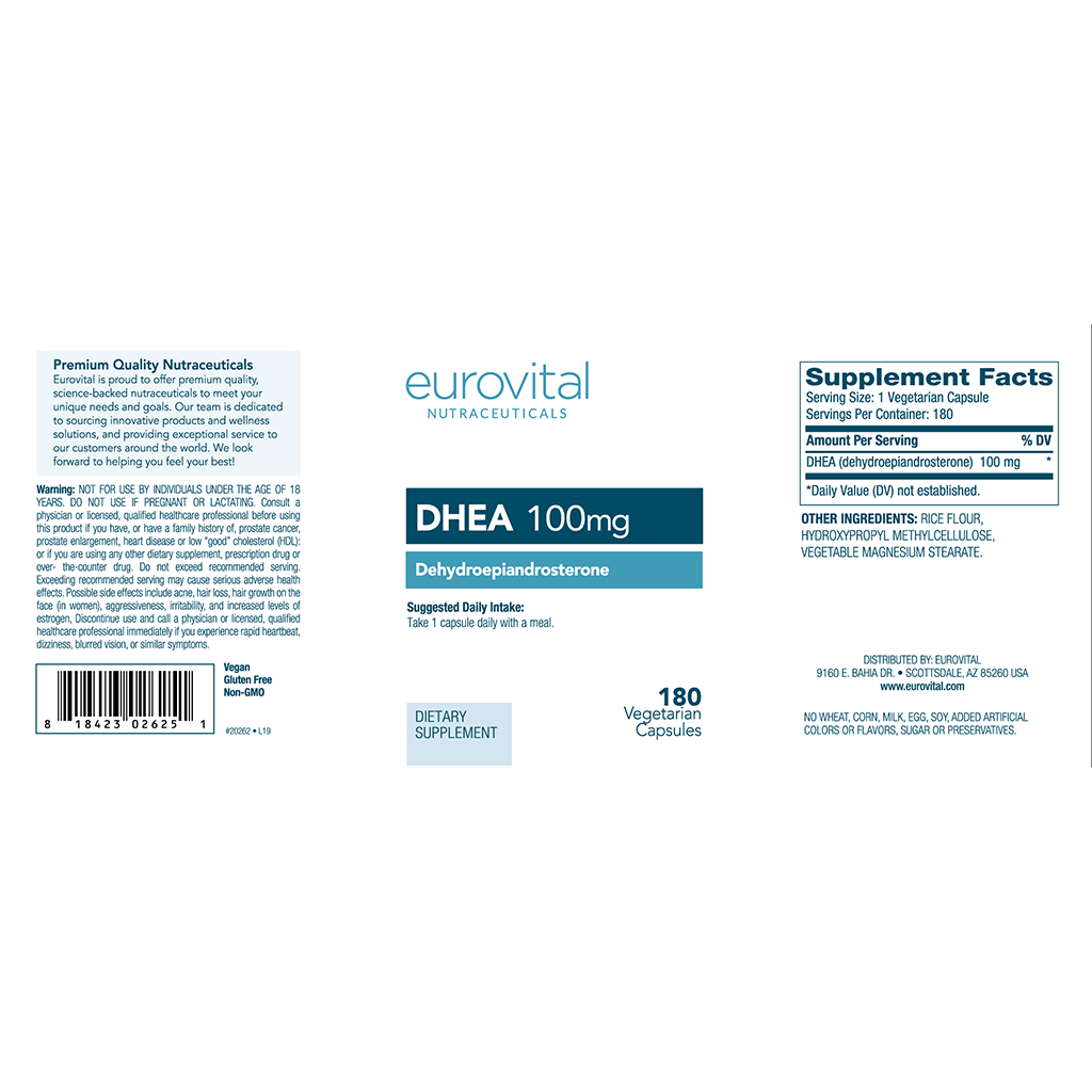Eurovital DHEA 100mg (180 capsules) label