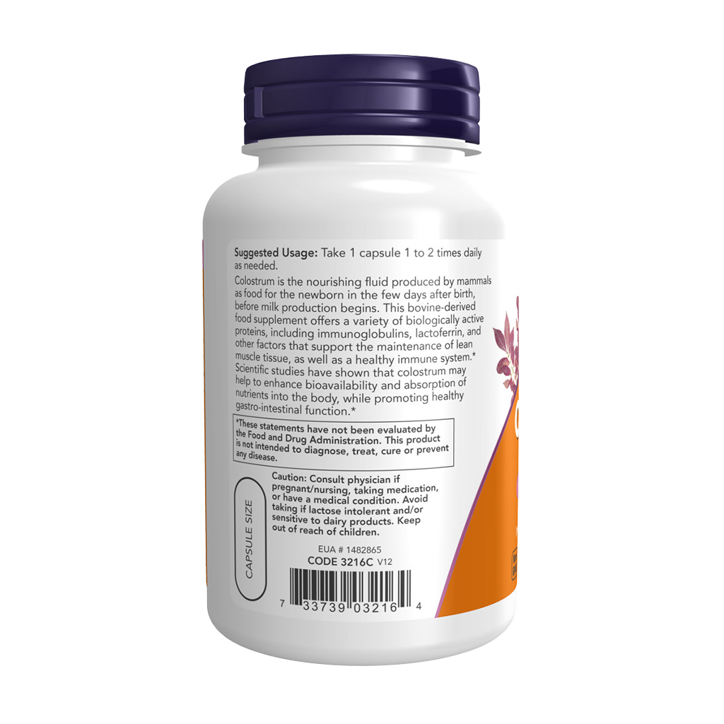 NOW Foods Colostrum 500 mg (120 capsules) Zijkant