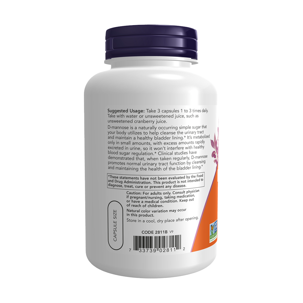 NOW Foods D-Mannose 500 mg (120 vegan capsules)