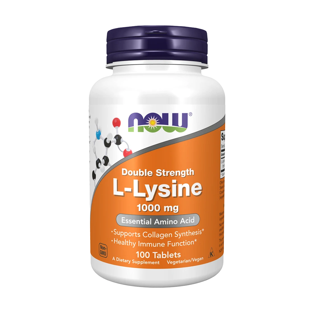 NOW Foods L-Lysine Double Strength 1000 mg (100 tabletten) Voorkant
