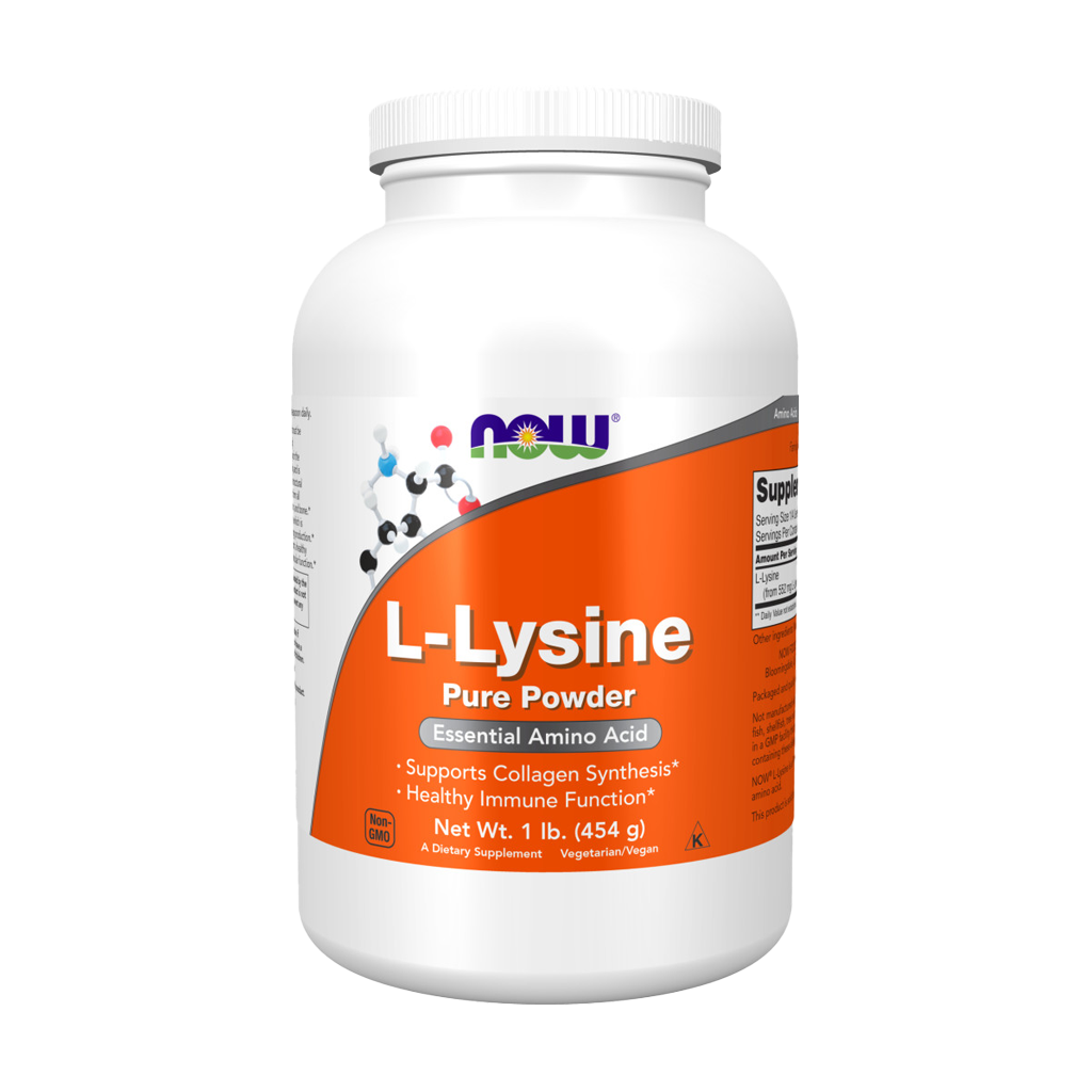 NOW-Foods-L-Lysine L-Lysine Hydrochloride Poeder 454 gram Voorkant