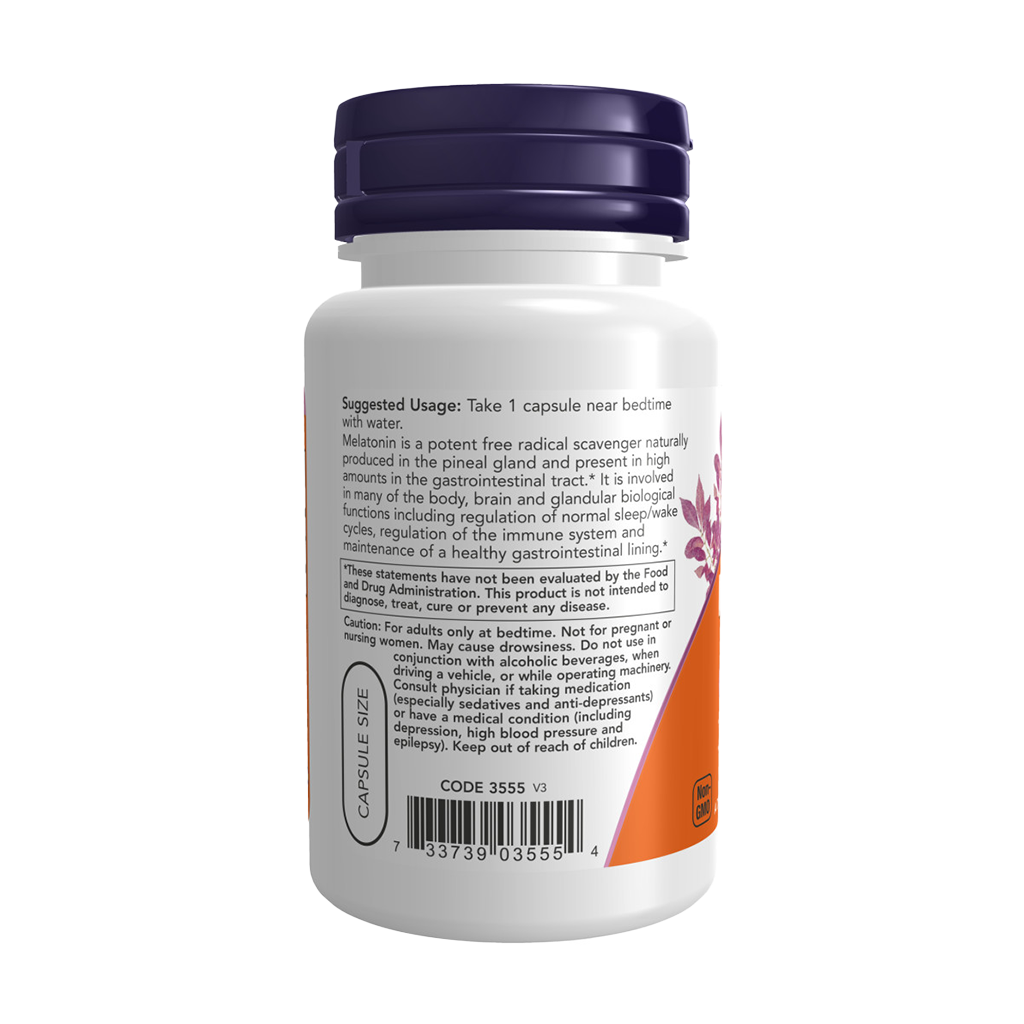 NOW Foods Melatonine 5 mg (60 capsules) Zijkant