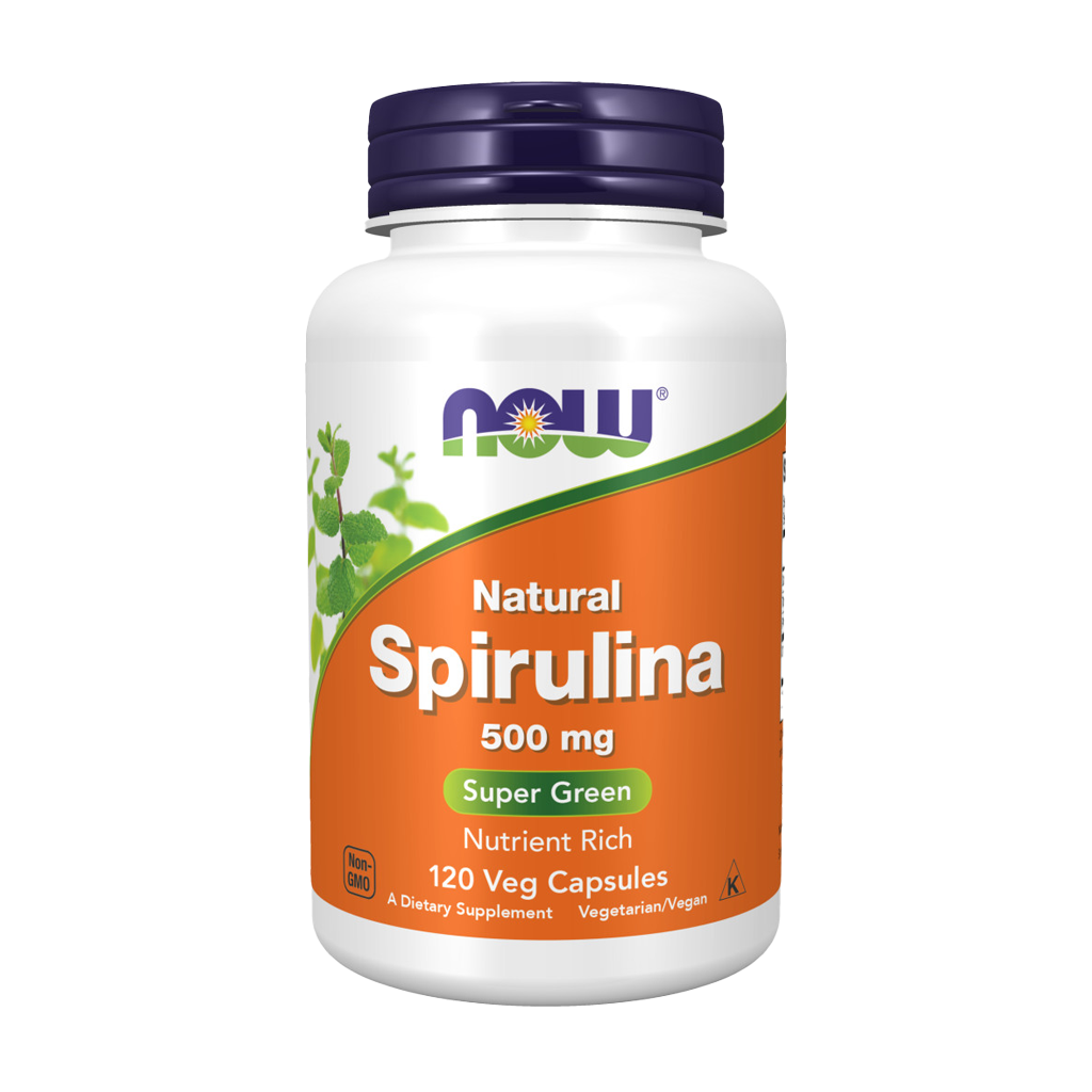 NOW Foods Natuurlijke Spirulina 500 mg (120 capsules) Voorkant