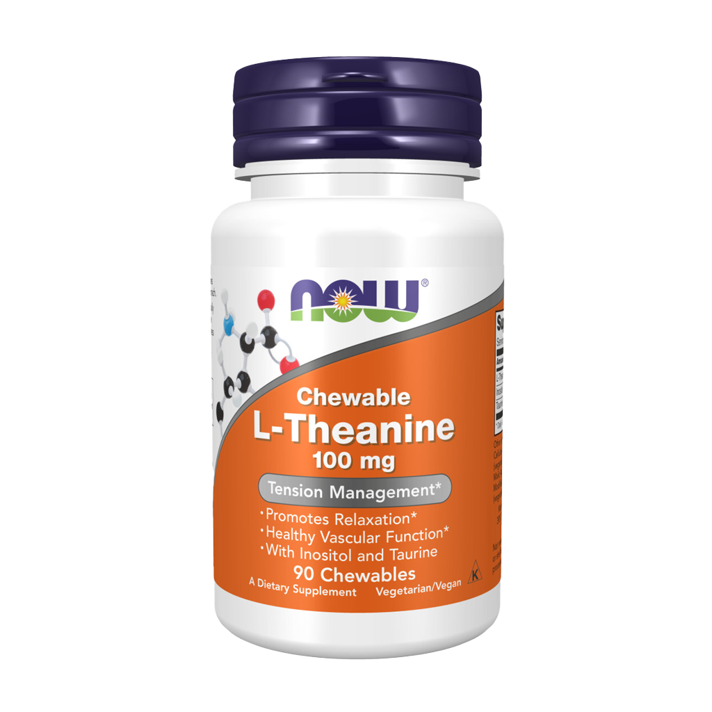 NOW Foods L-Theanine 100 mg met Inositol en Taurine - 90 tabletten voorkant