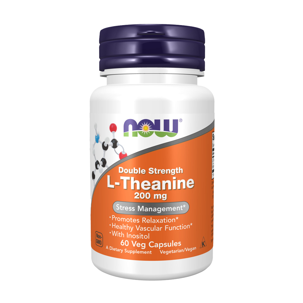 NOW Foods L-Theanine, Double Strength 200 mg - 60 Veg Capsules voorkant